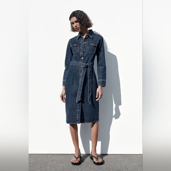 ZARA DENIM MIDI DRESS - Picture 6 of 15